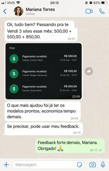 Print de conversa real: Mariana Torres, R$ 1.900 no mês